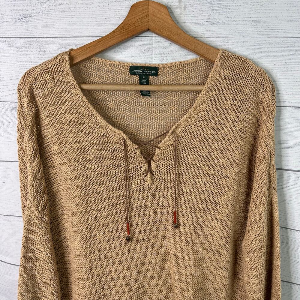 Lauren Ralph Lauren Women XL Vintage Linen Open Knit Sweater Beachy Boho - Picture 3 of 8